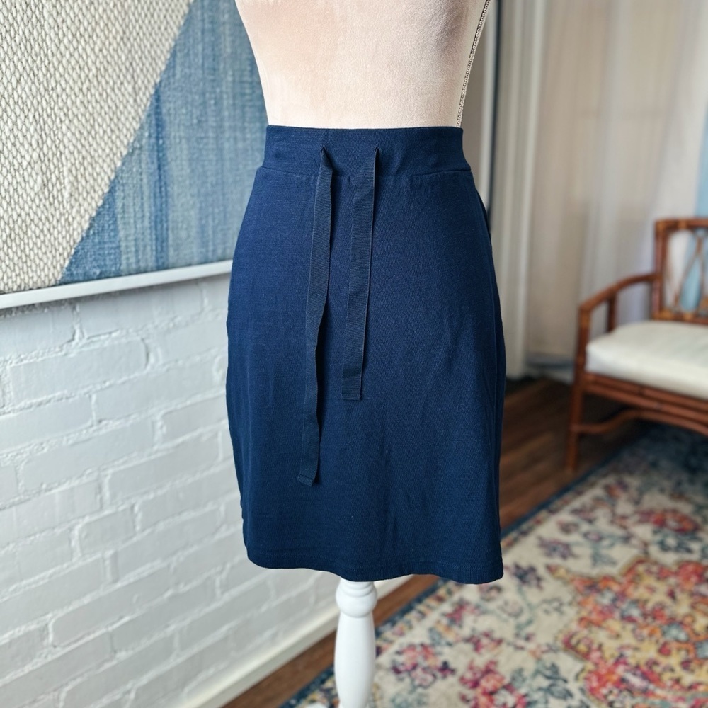 NWOT Loft Navy Blue 100% Cotton Elastic Tie Waist Skirt